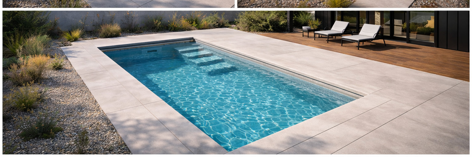 Close view of rectangular plunge pool with clean deck
